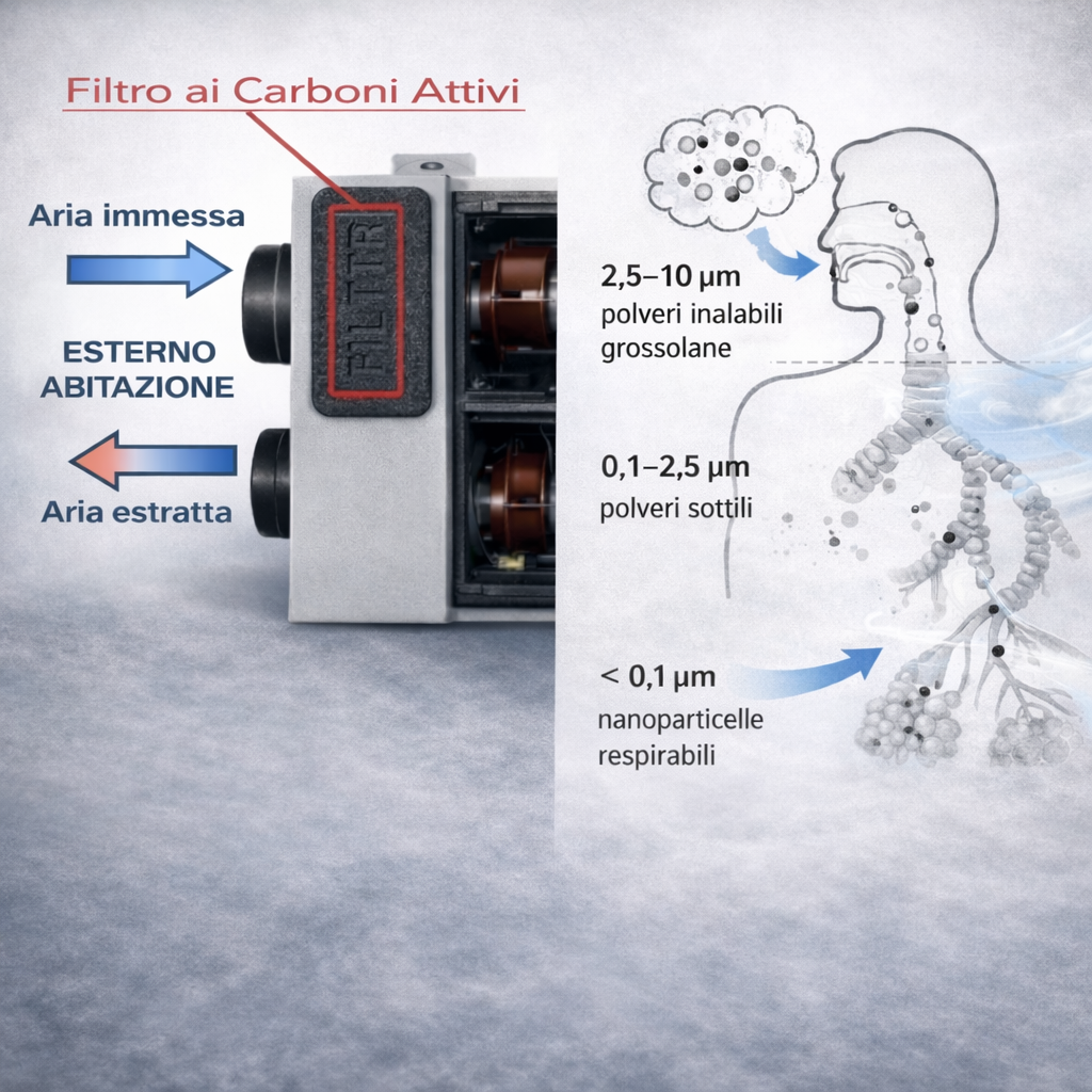 Filtro ai carboni attivi VMC e particelle respiratorie